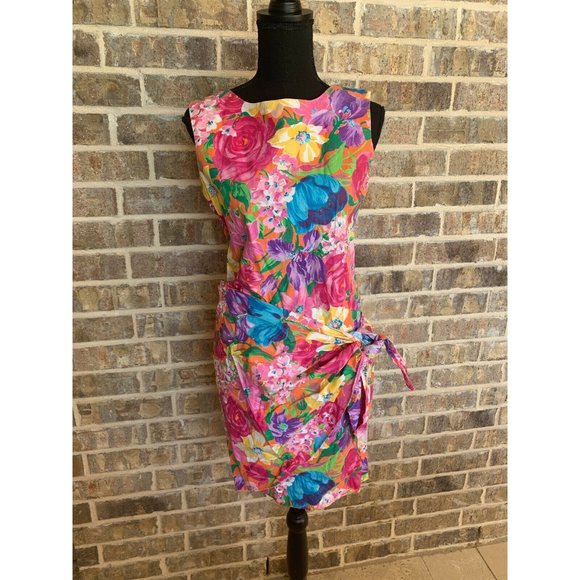 Iris Ann San Antonio Vintage floral faux wrap dress tulip hem size 5 multi-color - Picture 2 of 4